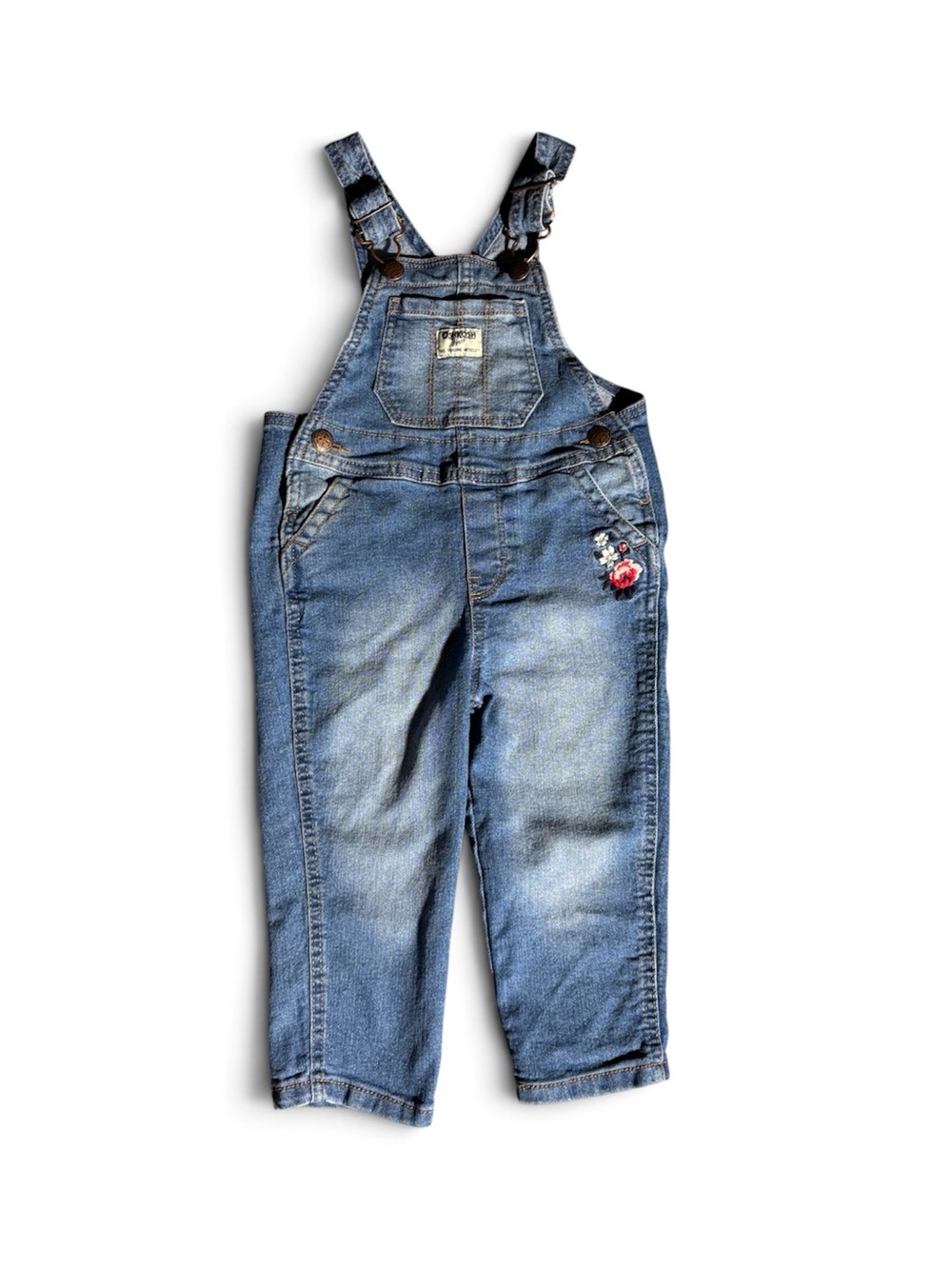 2T Oshkosh B’Gosh Blue Denim Overalls with Floral Patch